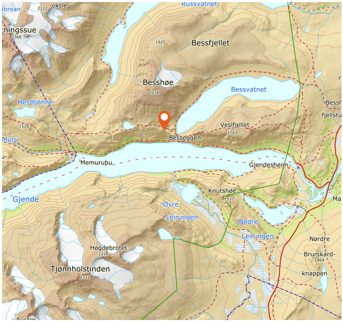 Besseggen_hiking_location_map_route
